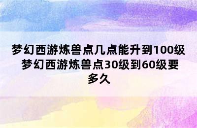 梦幻西游炼兽点几点能升到100级 梦幻西游炼兽点30级到60级要多久